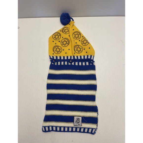 WHOOPI C For Chanukah Blue White And Yellow Dog Sweater & Beanie Set Large - Picture 4 of 10